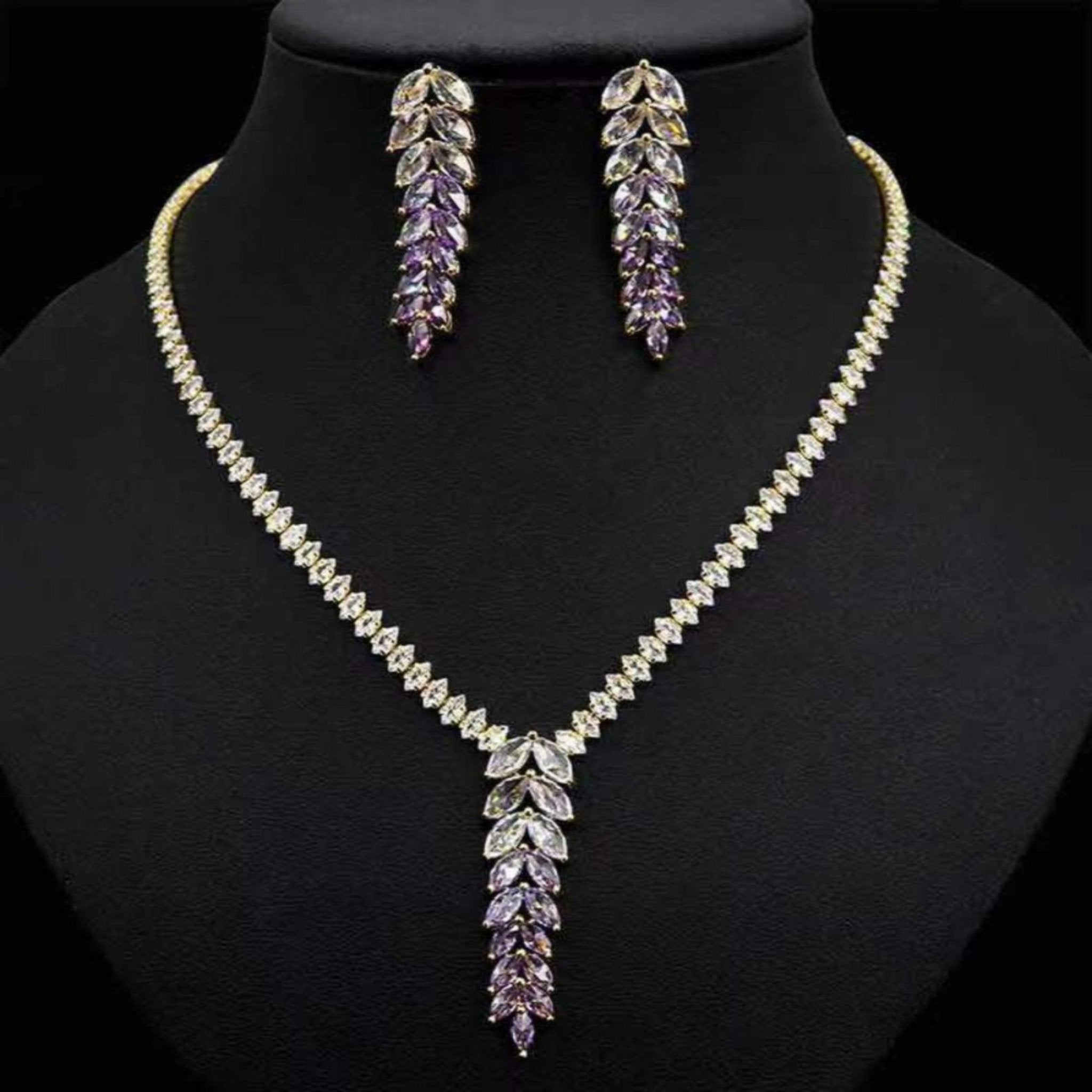 Zircon Necklace Set-Purple